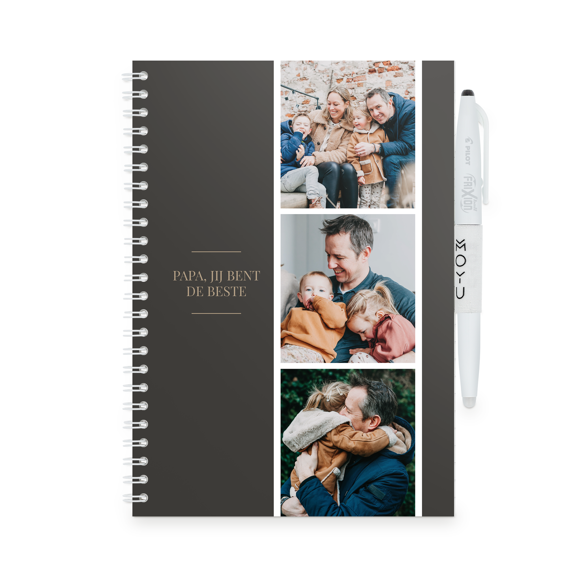 Zwart MOYU uitwisbaar notitieboek met drie persoonlijke foto's en tekst Papa, jij bent de beste