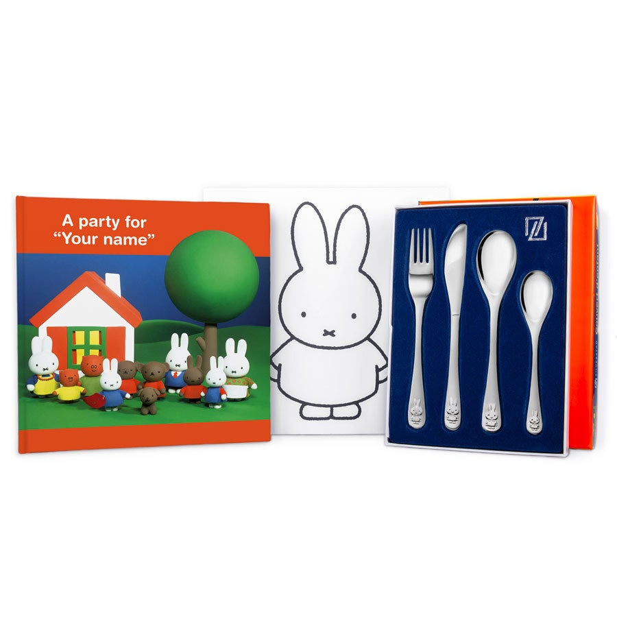 Personalised Miffy gift set - Engraved children's cutlery & book