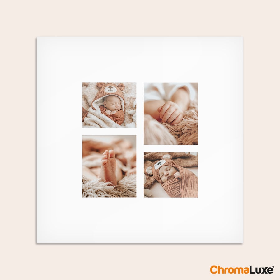 Aluminium photo panel Chromaluxe aluminium photo prints with four custom baby photos