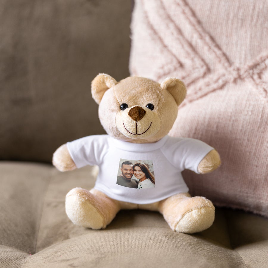 Peluche animal avec t-shirt personnalisable Texte et Photo · Cadeau  naissance bébé · Ours cœur