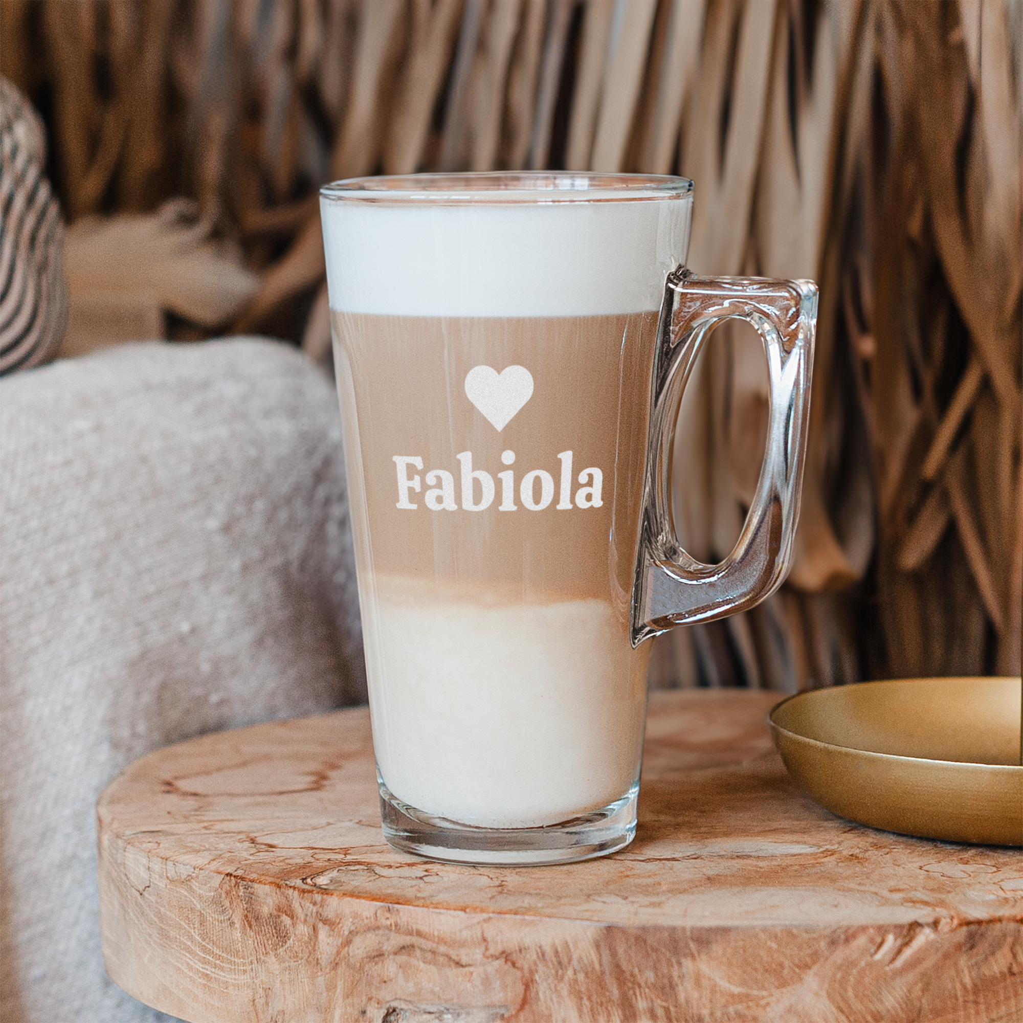 Sticlă latte machiato gravată cu nume
