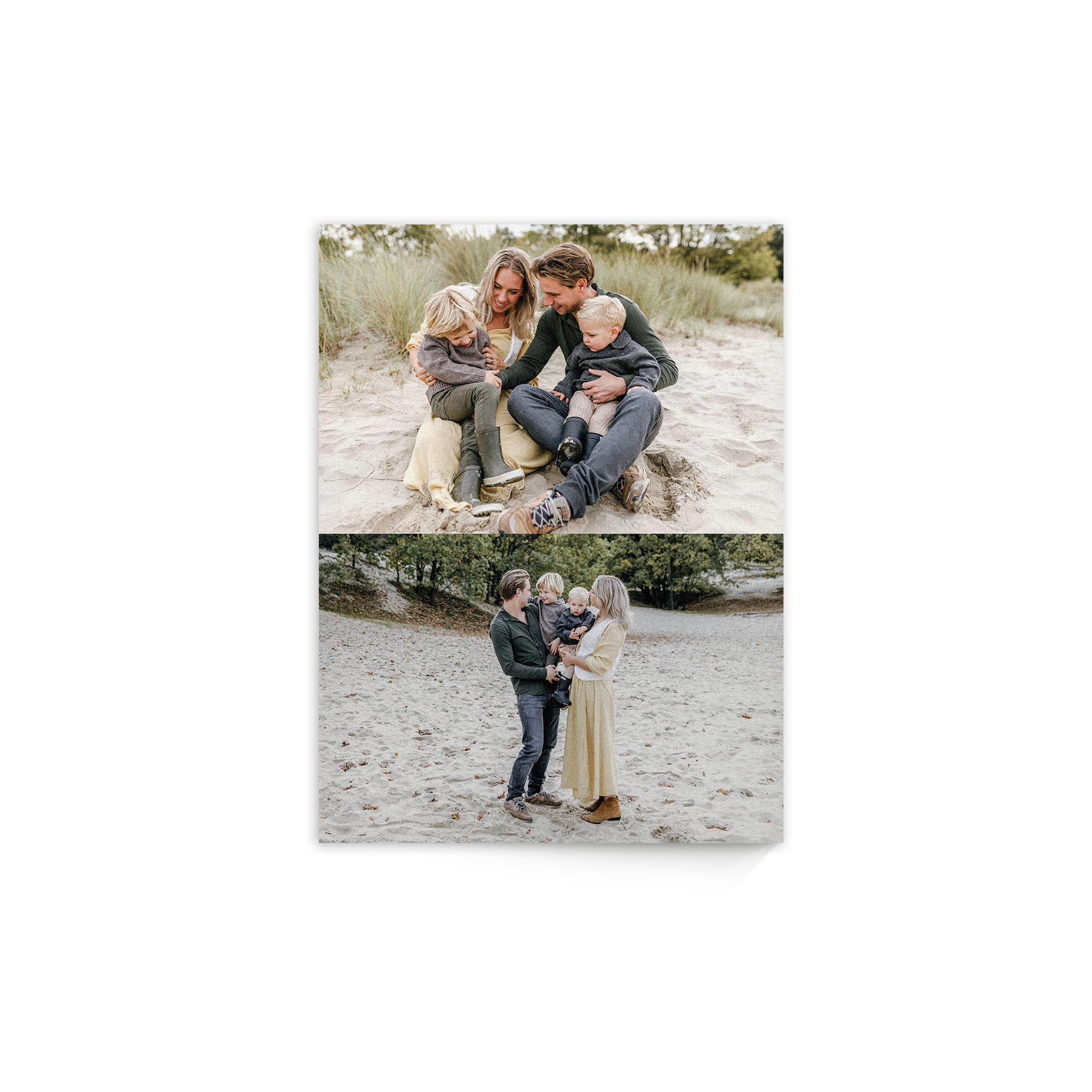 Zwei Fotos von einer Familie mit Kindern als Ihr Foto auf Holz gedruckt