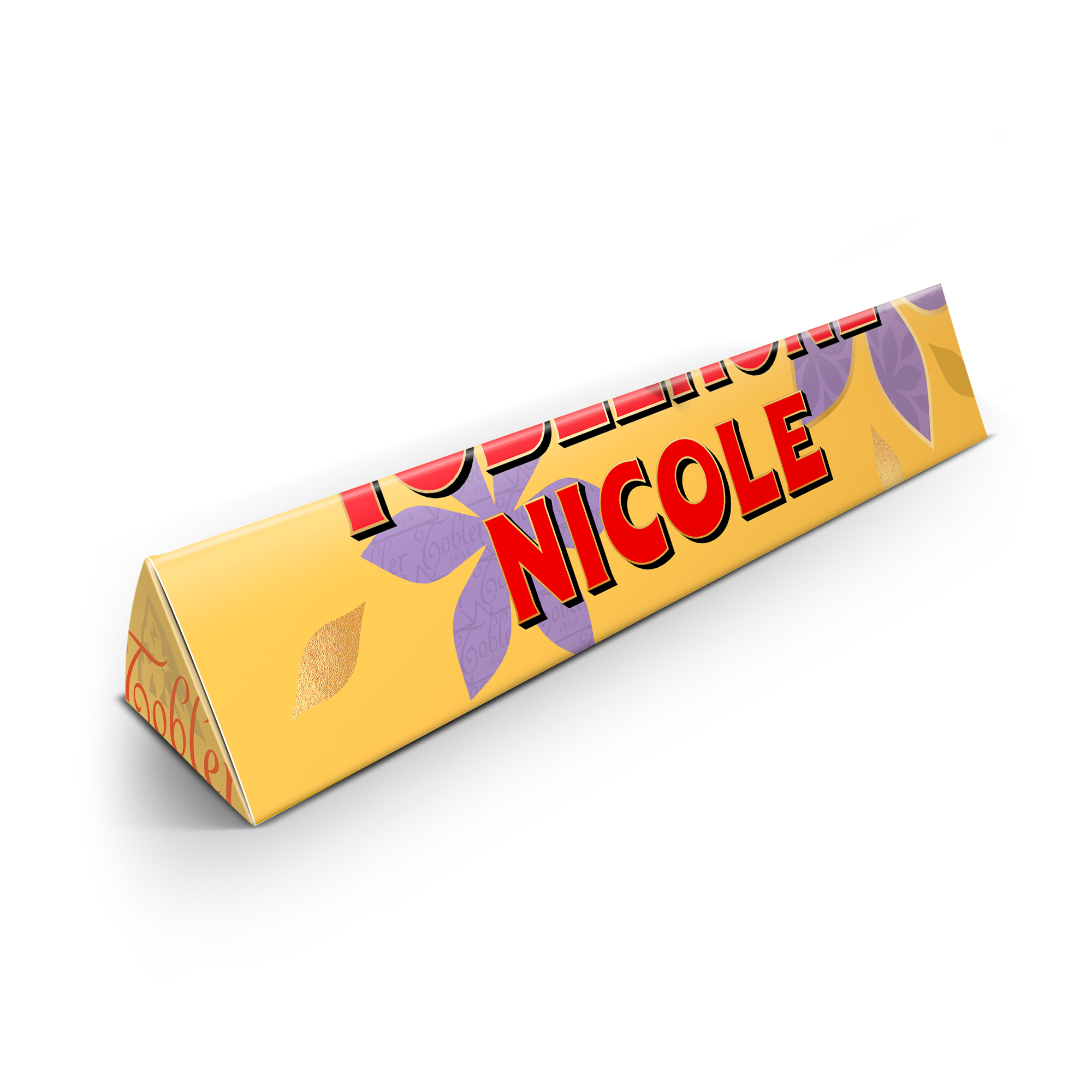 Tavoletta di cioccolato Toblerone personalizzata, con nome NICOLE stampato sulla confezione per sorprendi la tua mamma
