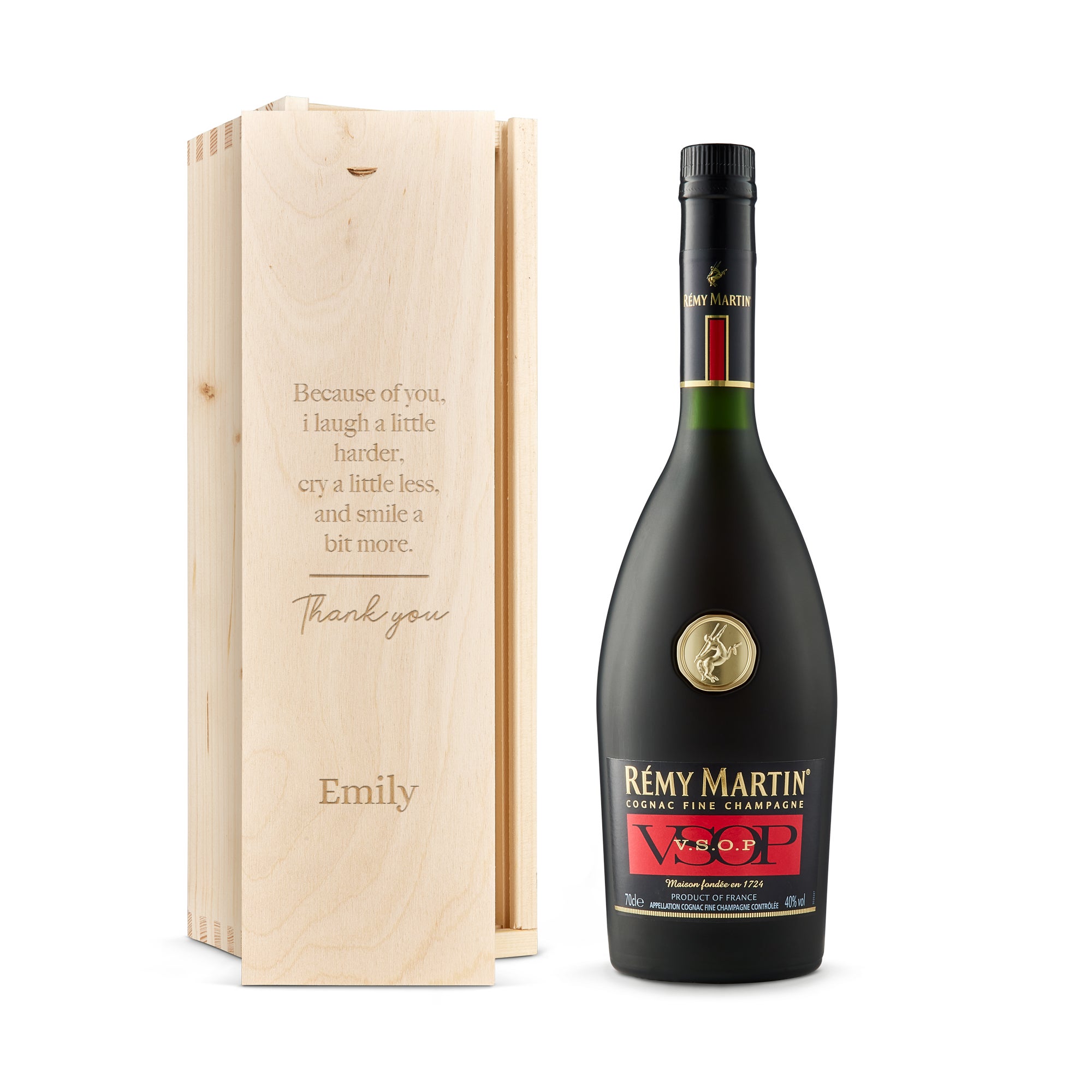 Personalised brandy gift - Rémy Martin VSOP - Engraved wooden case