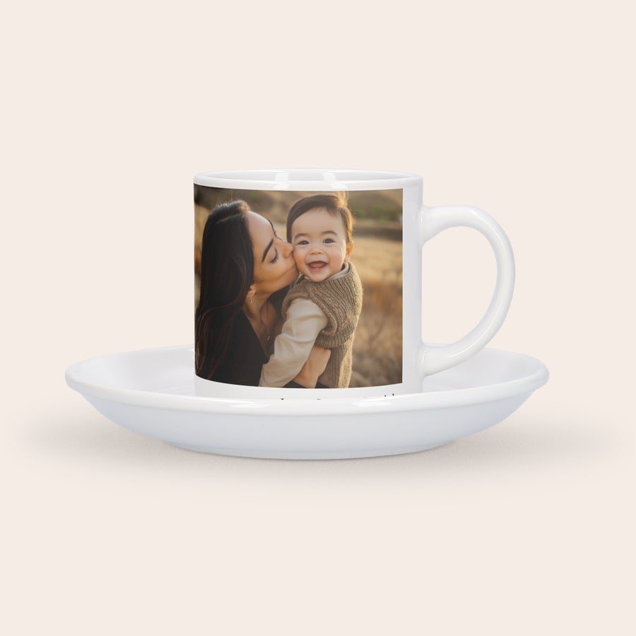Tazza da Cappuccino Personalizzata con Piattino Tazza cappuccino e piattino personalizzati con foto di mamma e bambino stampata
