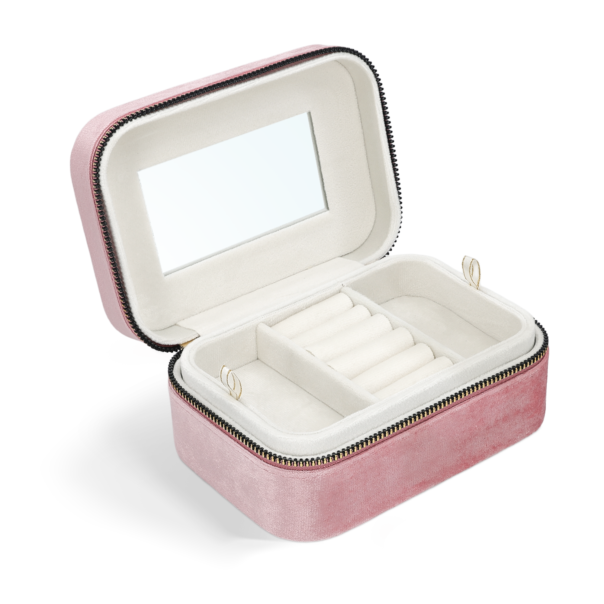 Personalised jewellery box - Rectangular - Pink with a mirror and compartments, ready for your custom design.