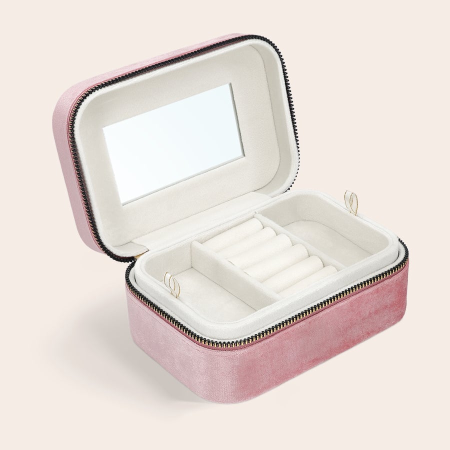 Personalised jewellery box Personalised jewellery box - Rectangular - Pink with a mirror and compartments, ready for your custom design.