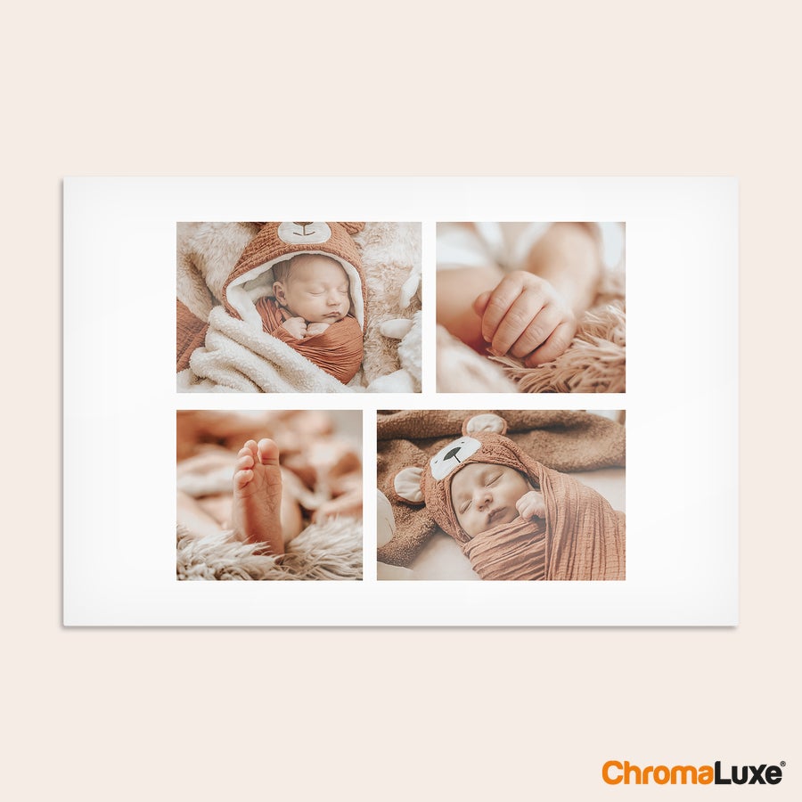 Aluminium fotopanel ChromaLuxe fotopanel med personliga foton av en sovande bebis och små fötter som visar upp en fin tavla