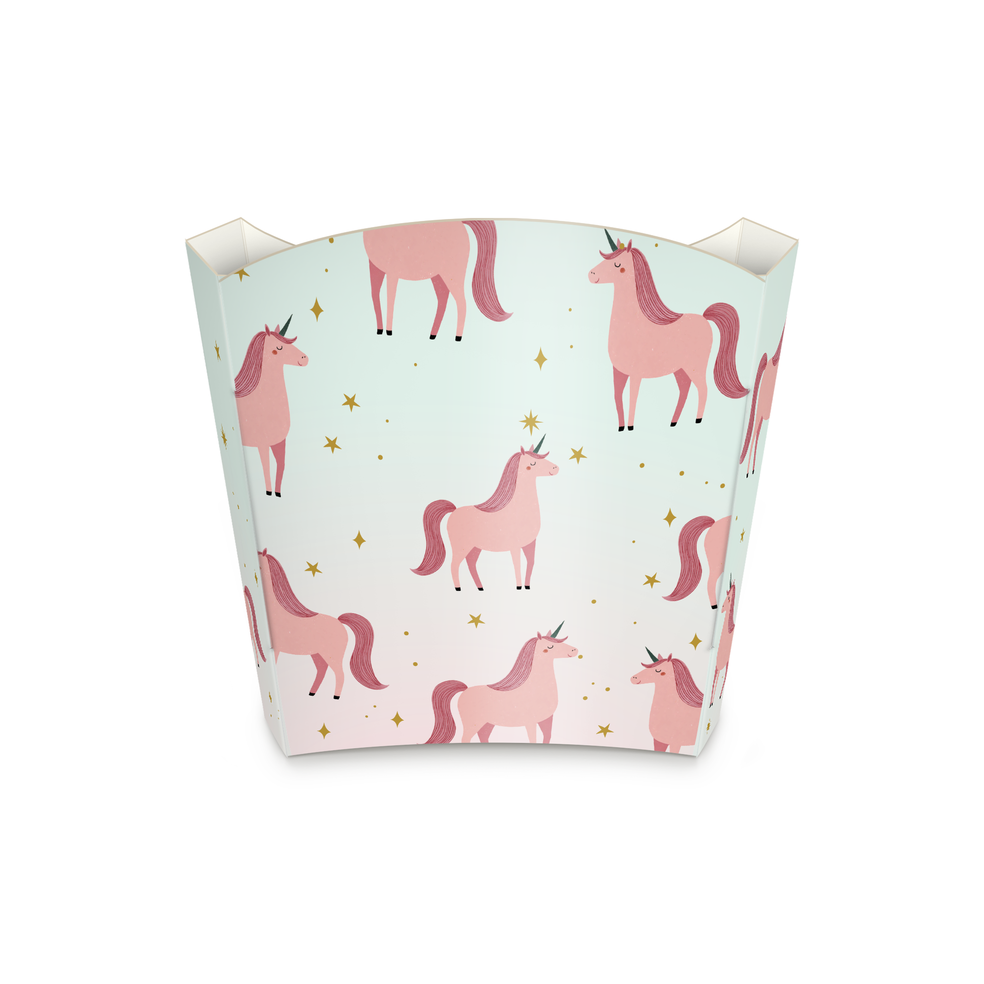 Personalisierte Snack-Schale (8 Stück) mit rosa Einhorn-Motiv, als Geschenk bedruckt.