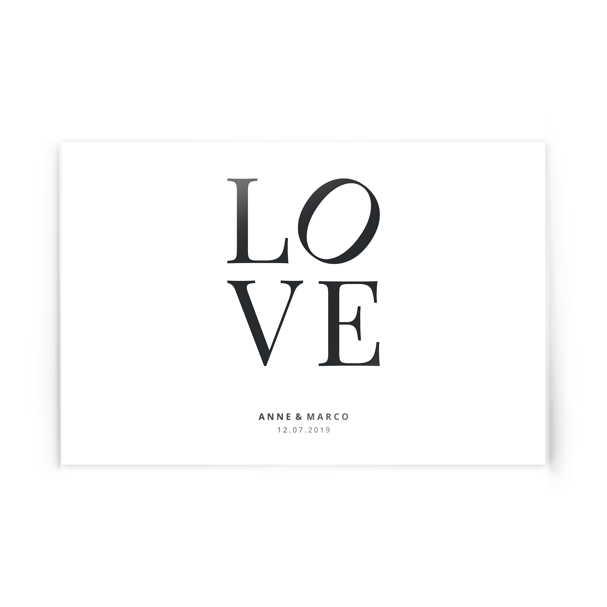 Personalisiertes Acrylglas mit "LOVE", Namen und Datum auf Acrylglas gedruckt