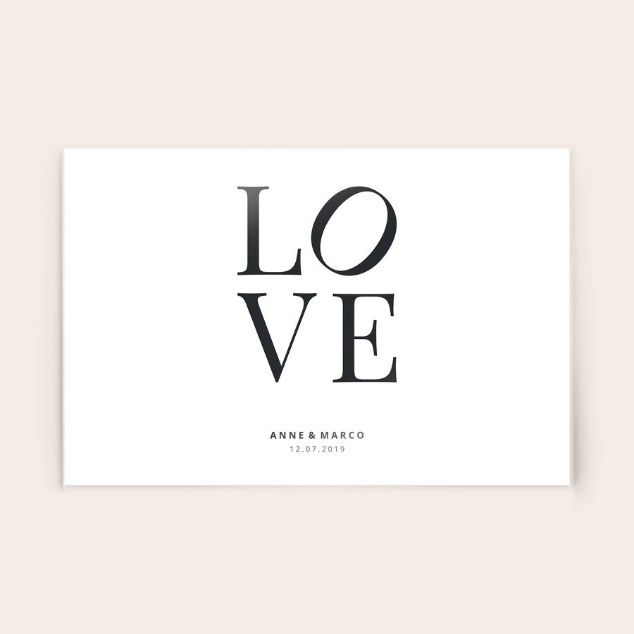 Foto auf Acrylglas Personalisiertes Acrylglas mit "LOVE", Namen und Datum auf Acrylglas gedruckt