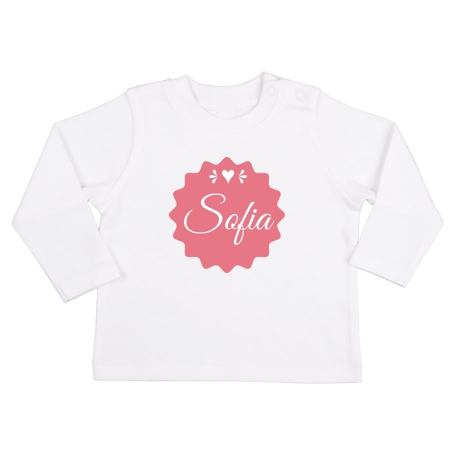 T-shirt bébé personnalisé - Manches longues - Blanc - 62/68