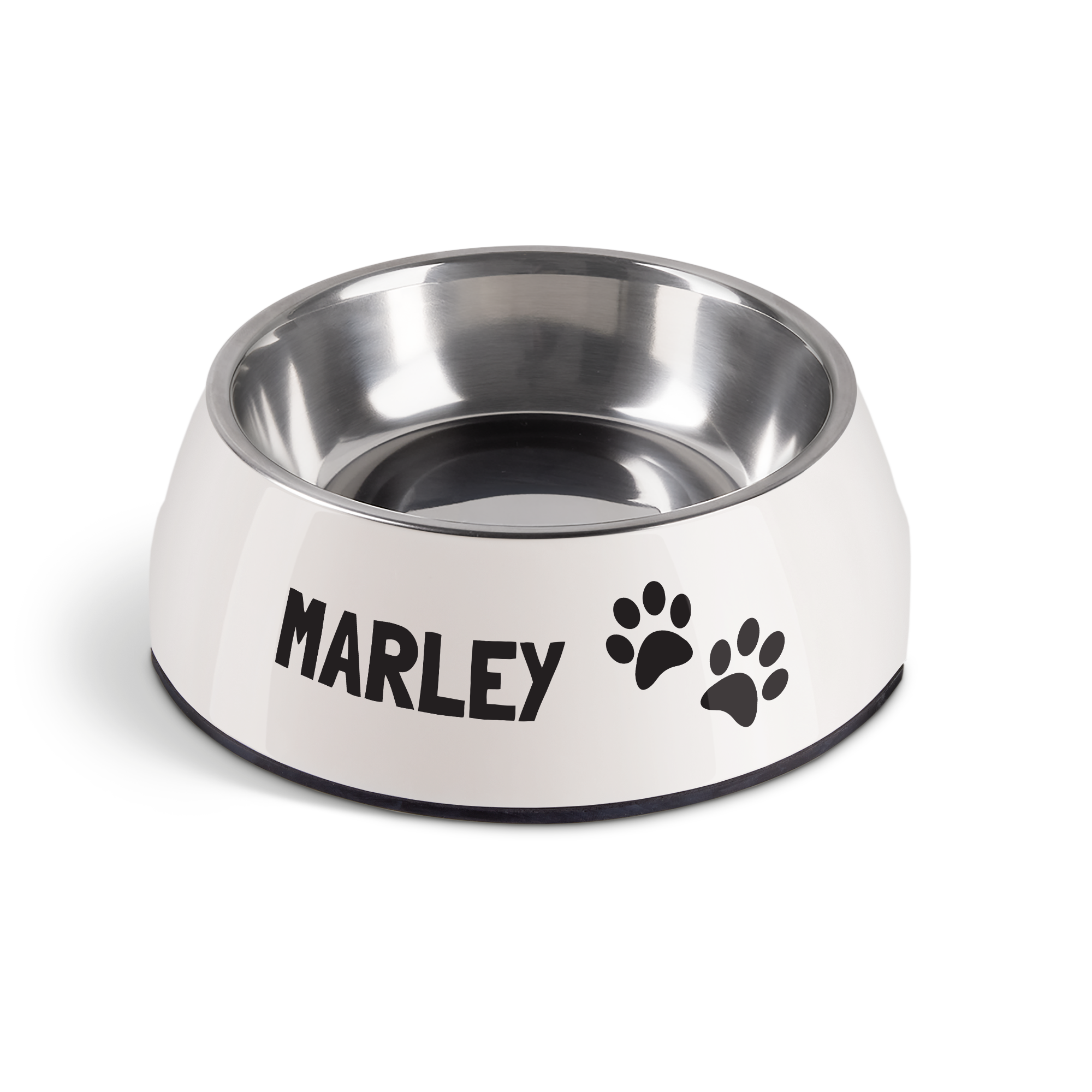 Personalised dog food bowl - White - 700 ml, featuring "MARLEY" and paw prints, printed on the side for your beloved pet.