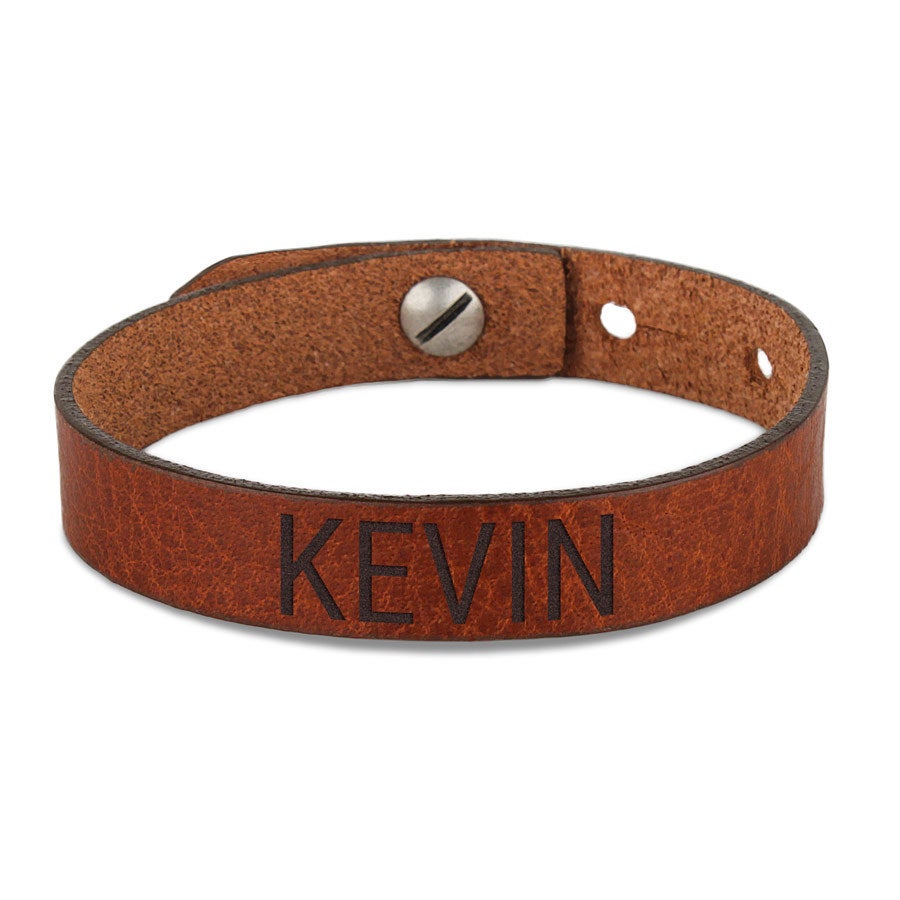 Leren armband voor heren graveren Bruin