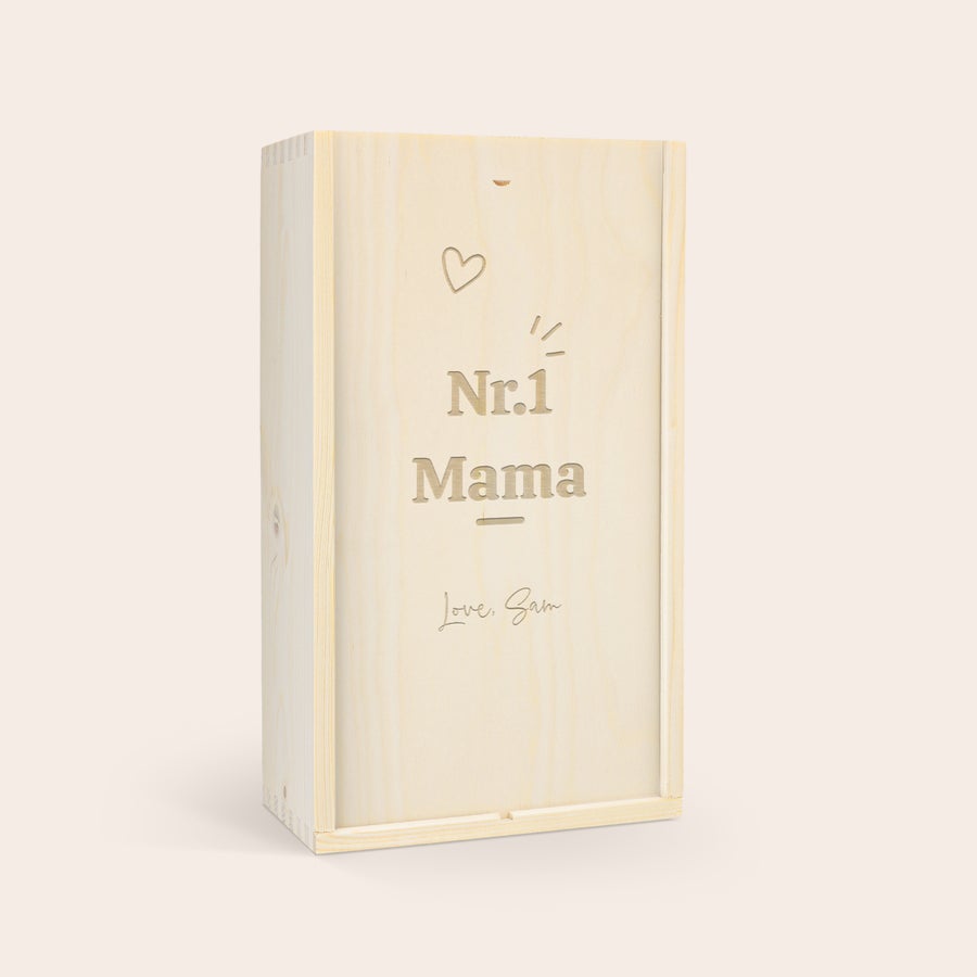Wein  Oude Kaap Geschenkset Wein Geschenkset in gravierter Holzkiste mit Aufschrift Nr.1 Mama und Herz, personalisierbar mit Namen