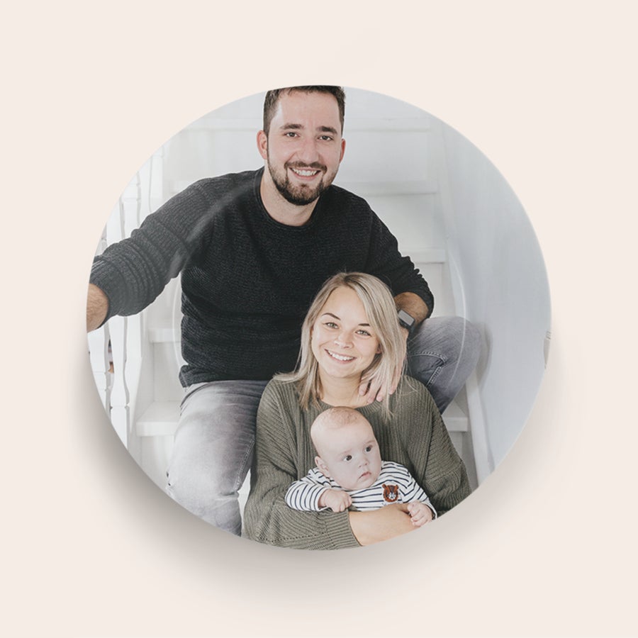 Prato personalizado - Dia do pai Prato personalizado do Dia dos Pais com uma foto de família impressa.