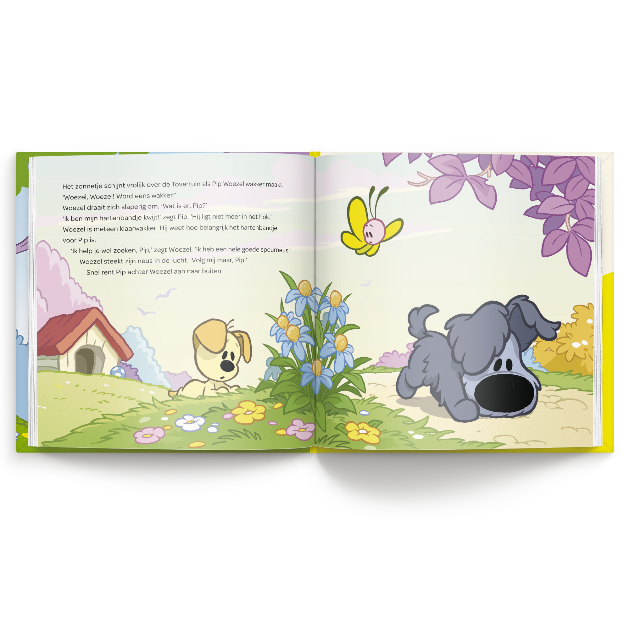 Gepersonaliseerd kinderboek - Woezel & Pip 'op Avontuur met', met een naam geprint op de voorkant.