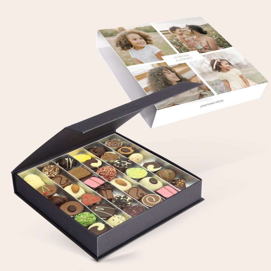 Luxusní bonboniéra Dárková krabička personalizovaných luxusních čokolád s potiskem fotografií a textem Forever & Always