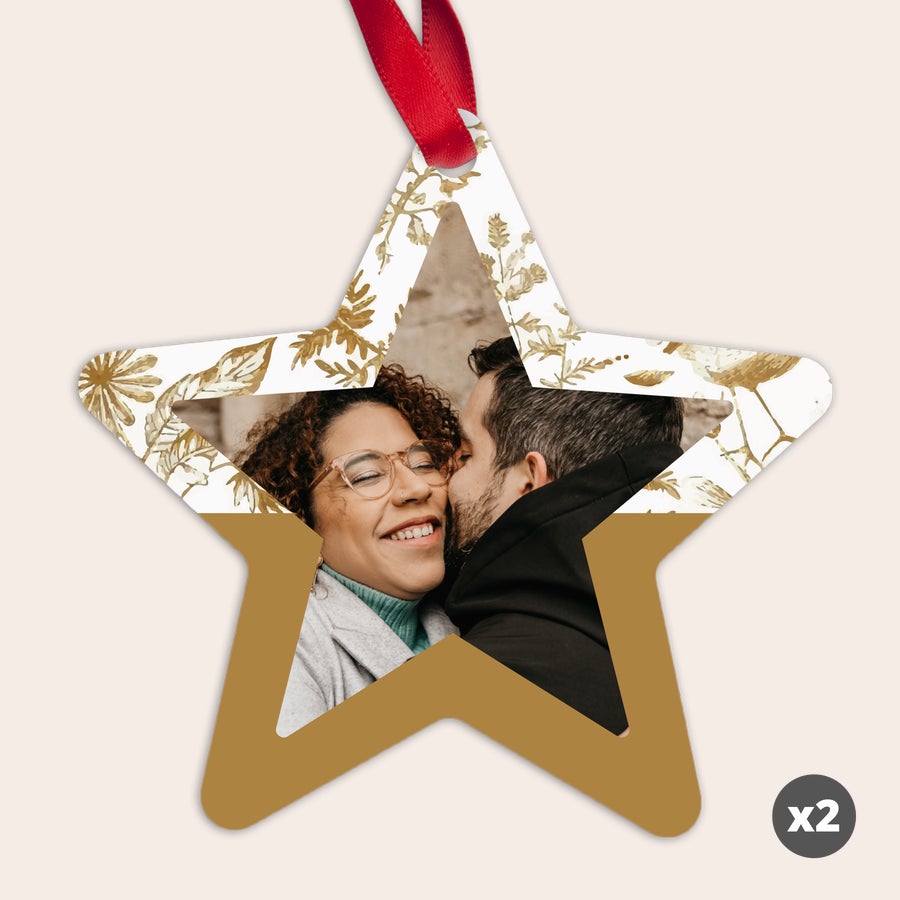 Decorazioni Natalizie per l'Albero Addobbi natalizi in alluminio a forma di stella personalizzati con foto di coppia e testo esclusivi