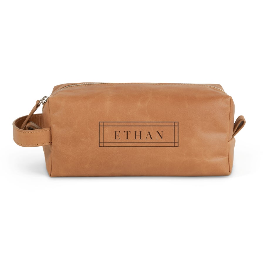 Personalised engraved leather toiletry bag YourSurprise