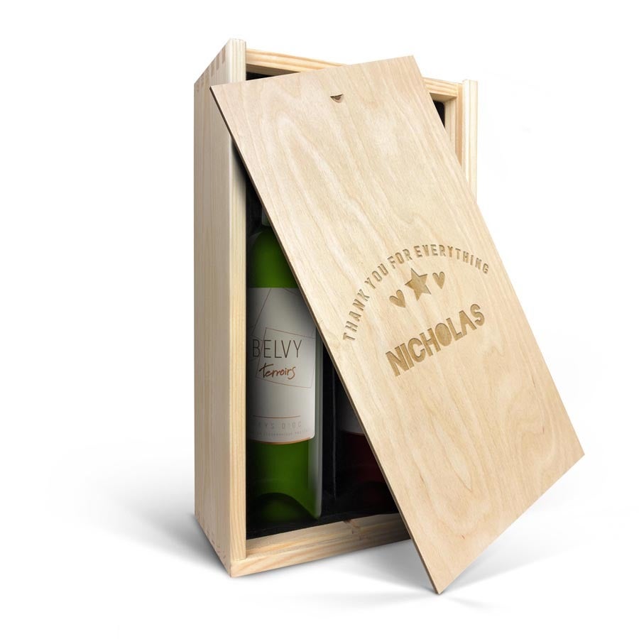 Personalised wine gift - Belvy - White and red - Engraved wooden case
