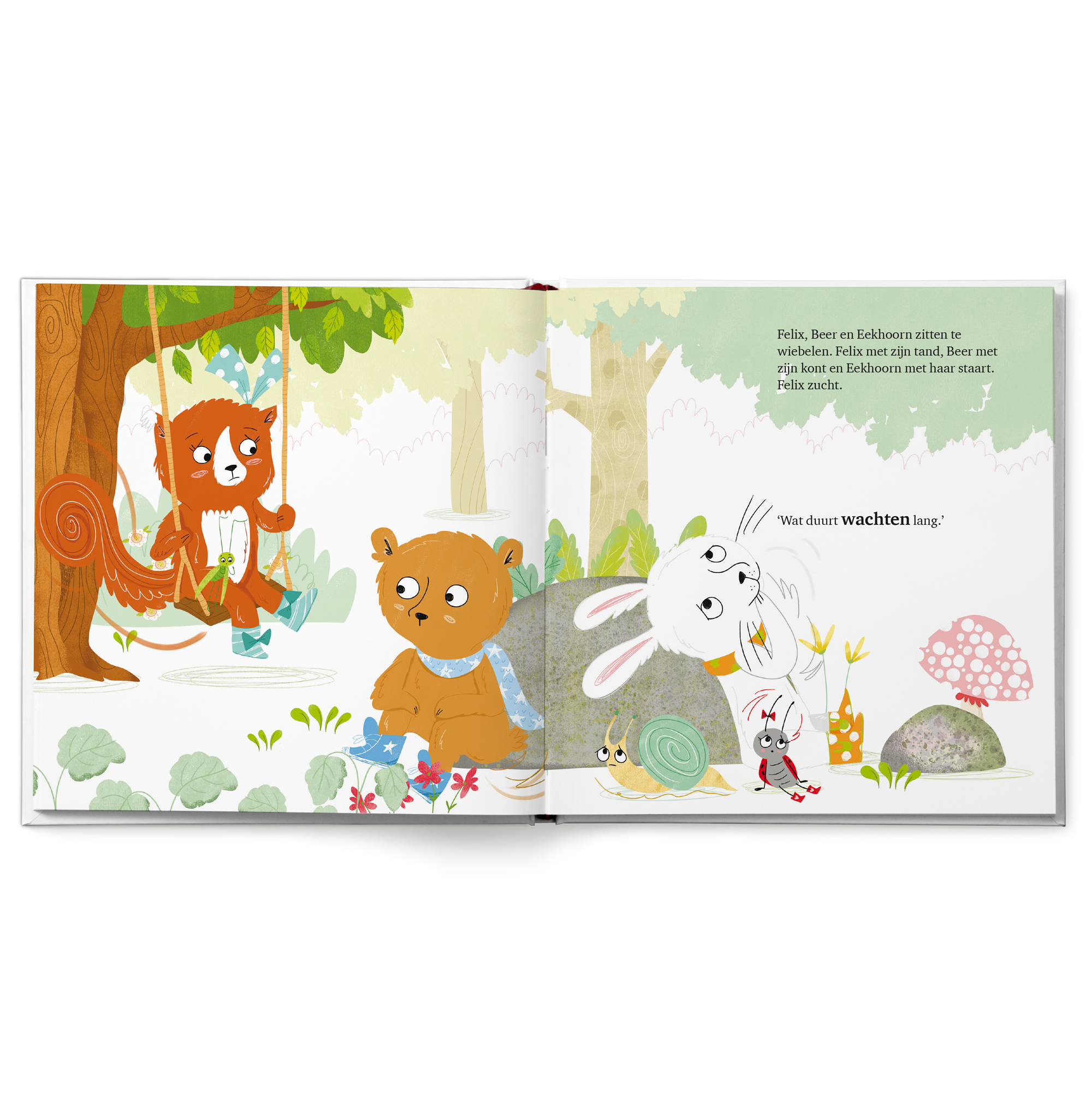 Prentenboek Konijn heeft een wiebeltand met daarin de gepersonaliseerde naam Felix en een verhaal over het wisselen van zijn eerste tand.