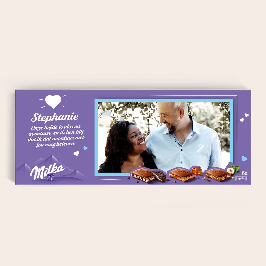 Mega Milka reep met naam en foto bedrukken Mega Milka reep met naam en foto bedrukken