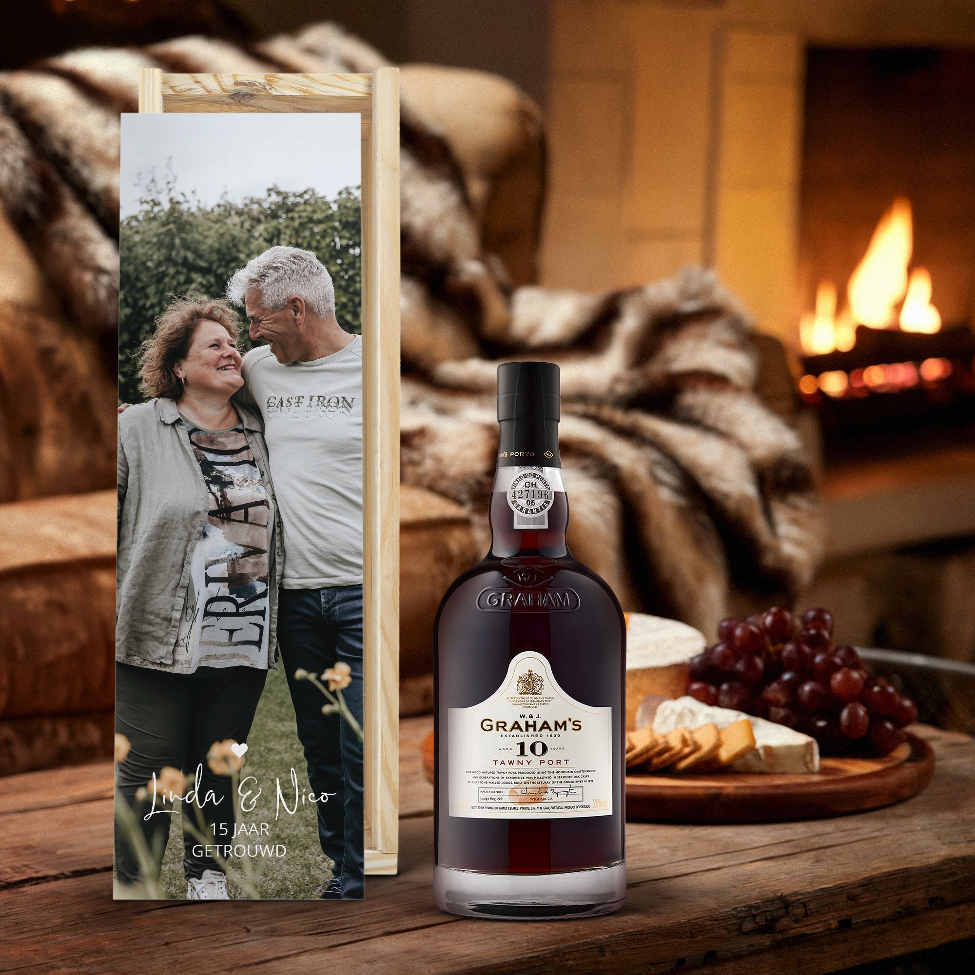 Port in bedrukte kist - Graham's 10 Years