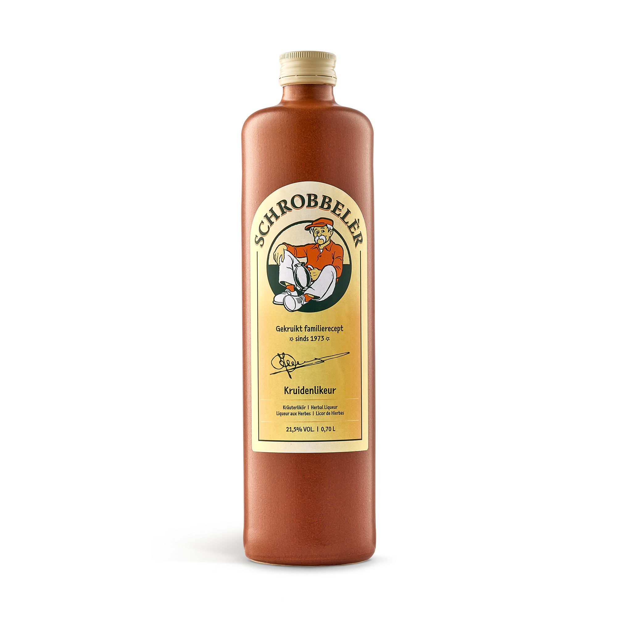 Fles Schrobbelèr likeur met etiket en familierecept. Wie verras jij met een fles Schrobbelèr?