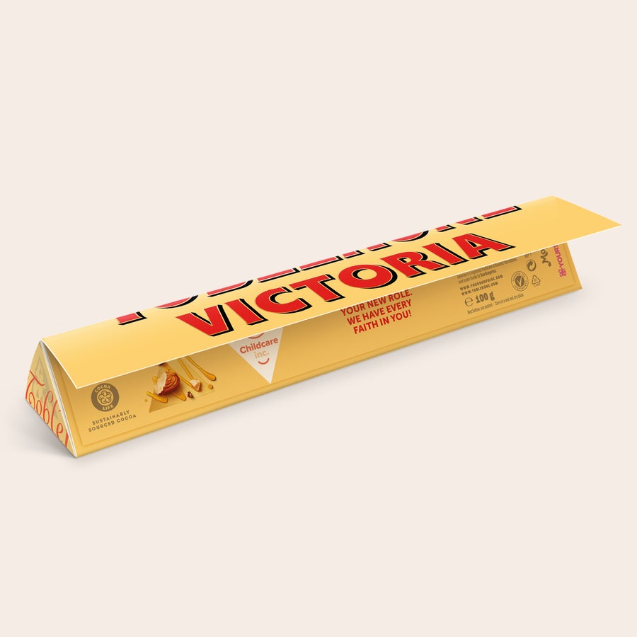 Personalised Toblerone Chocolate Bar Personalised Toblerone bar printed with the name Victoria and a custom message