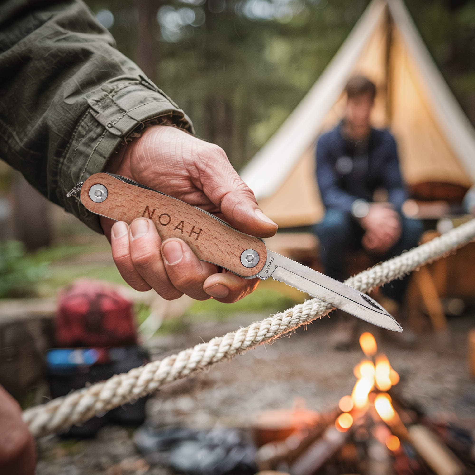 Coltellino tascabile personalizzato con nome NOAH inciso su manico in legno, un compagno tascabile creato apposta per loro