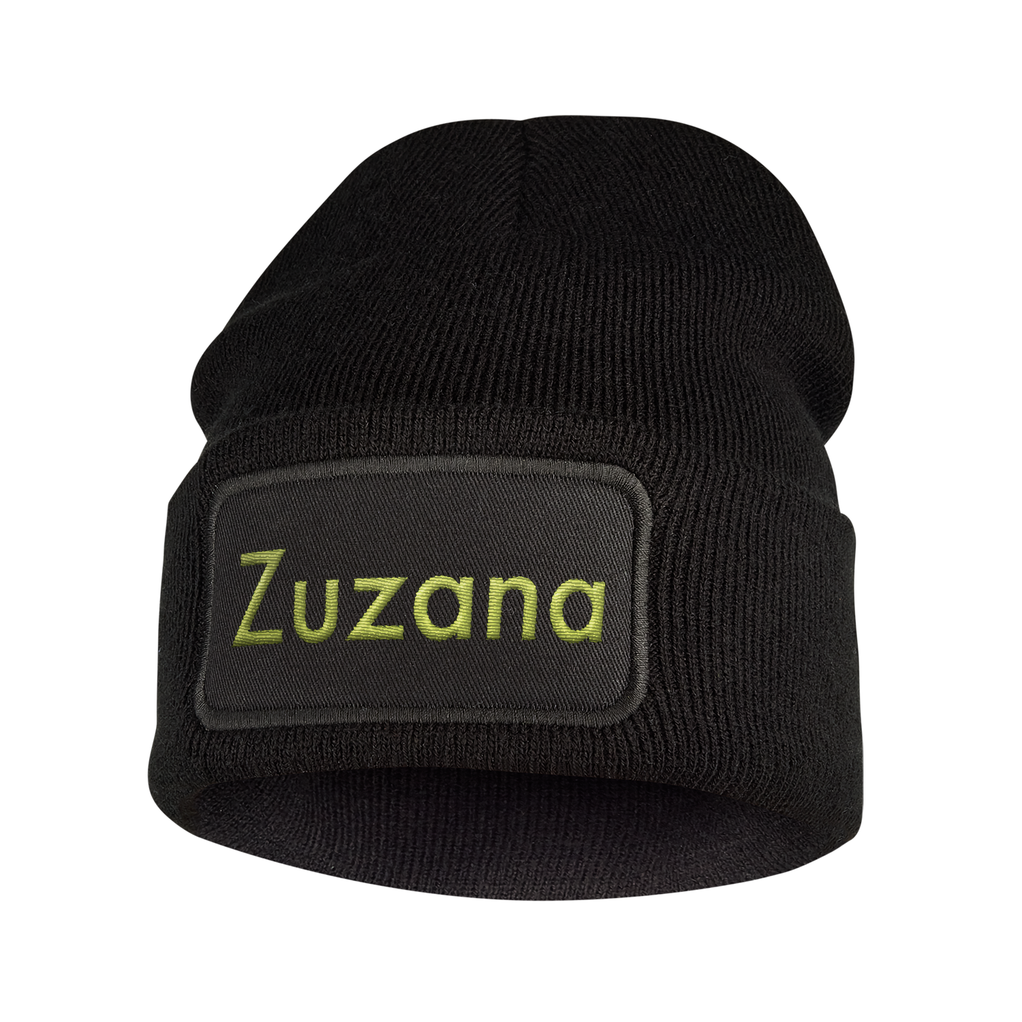 Černá čepička s vyšívaným jménem Zuzana na černém štítku