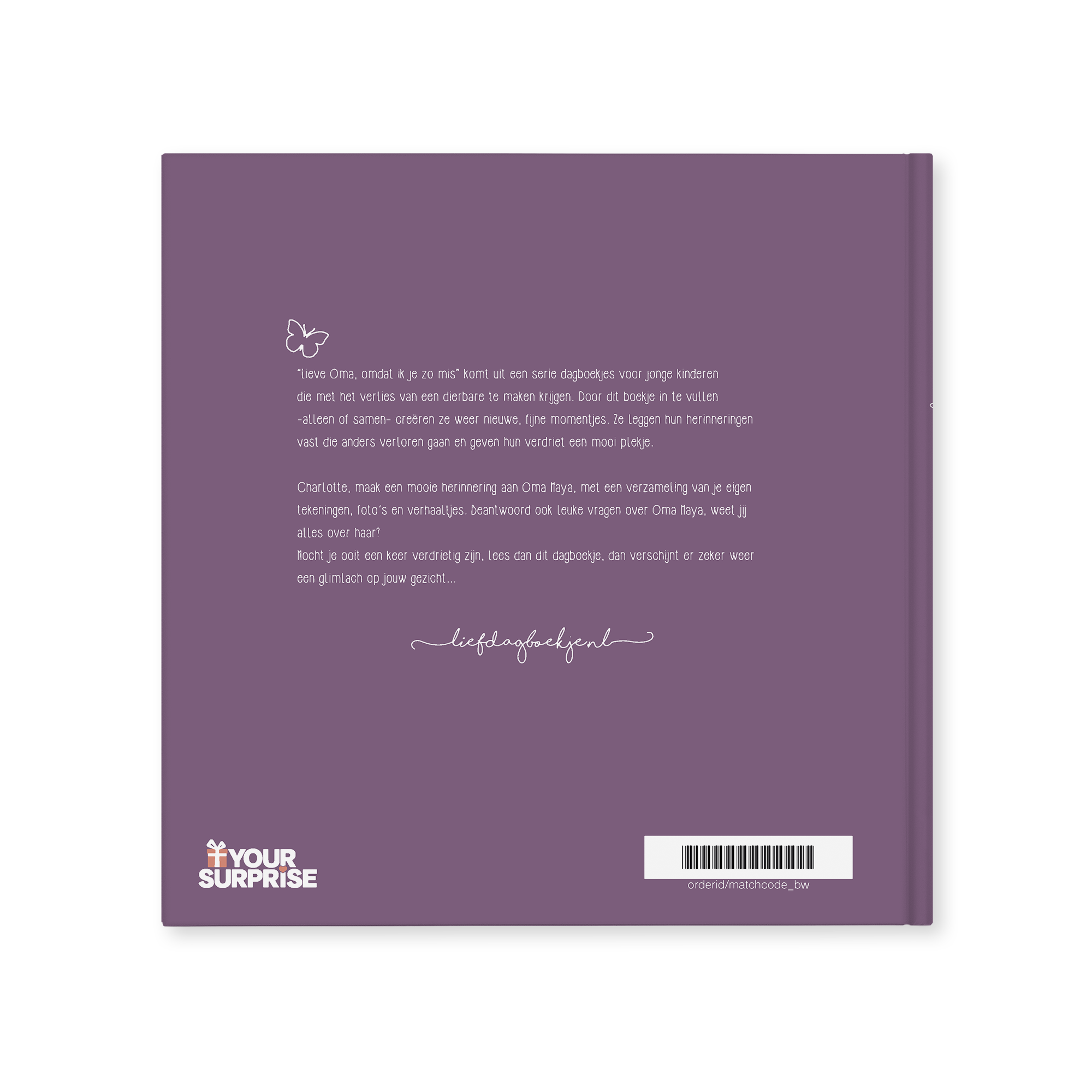 Boek "Lieve Oma, omdat ik je zo mis" met naam