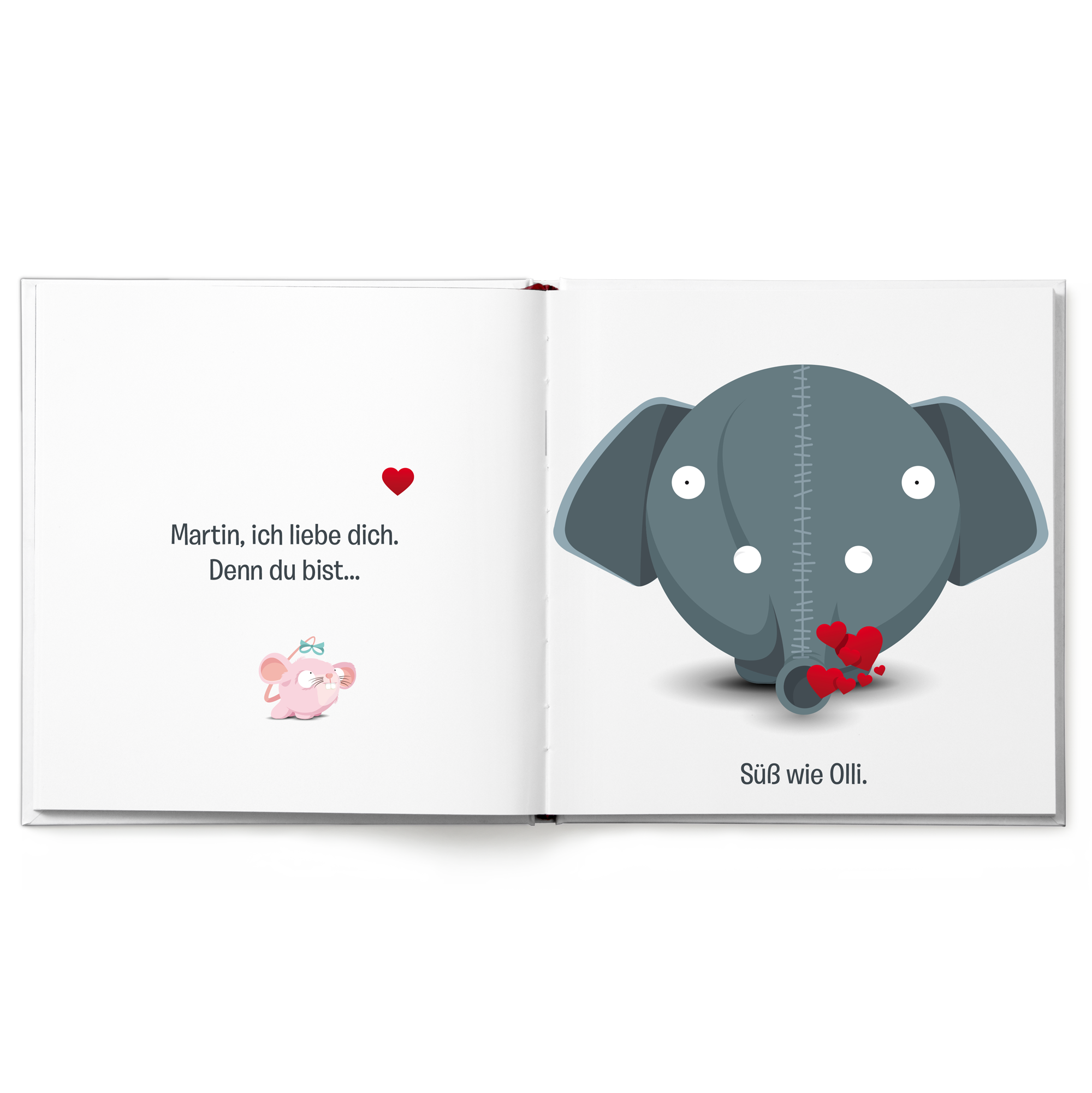 Personalisiertes Ollimania-Buch mit dem Text Martin ich liebe dich und Süß wie Olli, um deinen besonderen Menschen zu überraschen