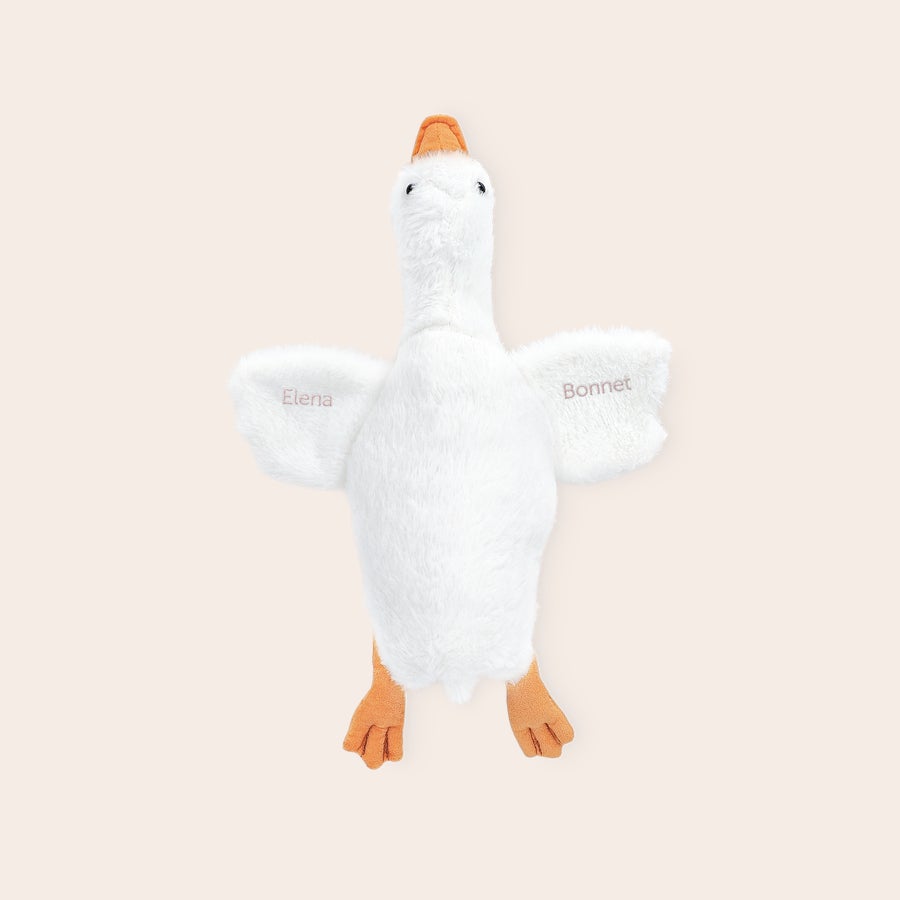 Peluche oie brodée Adorable peluche oie blanche personnalisée avec le texte brodé Elena et Bonnet