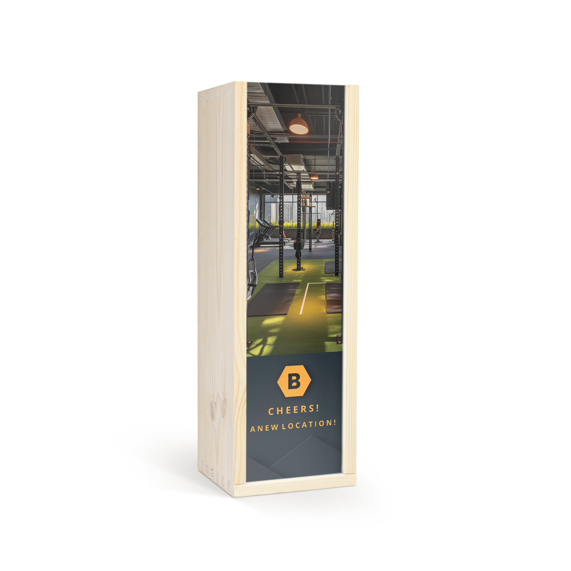 Bouteille de vin chaud personnalisée dans un coffret en bois imprimé avec message et logo