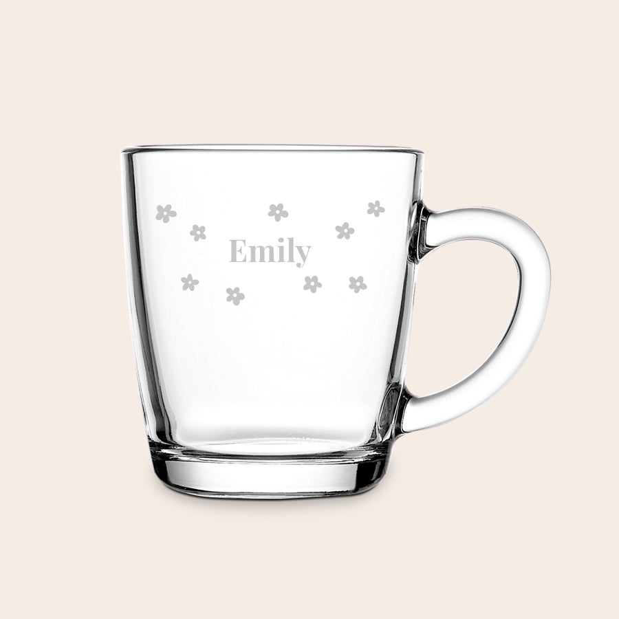 Teebox personalisieren Teeglas mit Gravur Emily und Blüten, personalisierbar für deine Teezeit