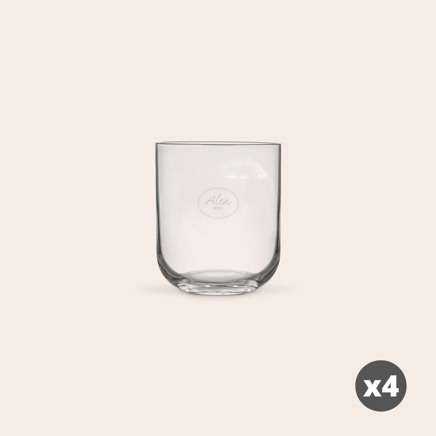 Bicchieri Acqua Personalizzati Set di 4 eleganti bicchieri d'acqua personalizzati, incisi con il nome Alex e l'anno 1993, l'acqua ha un sapore molto migliore in un bicchiere elegante personalizzato