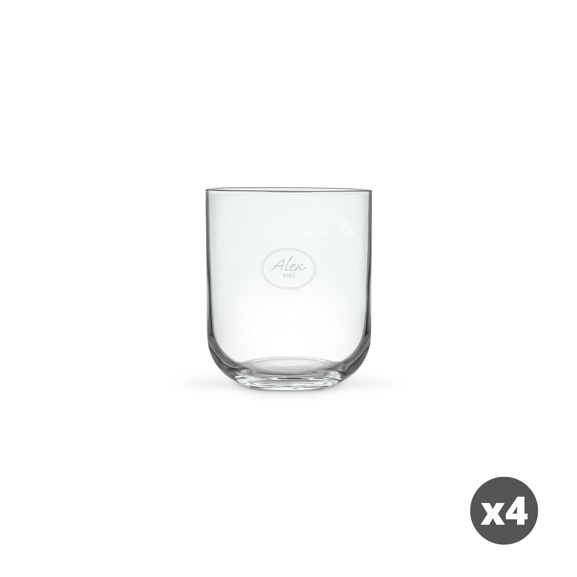 Trinkglas mit Namen, Alex in Kreis graviert, x4 Icon, personalisierbares Trinkglas
