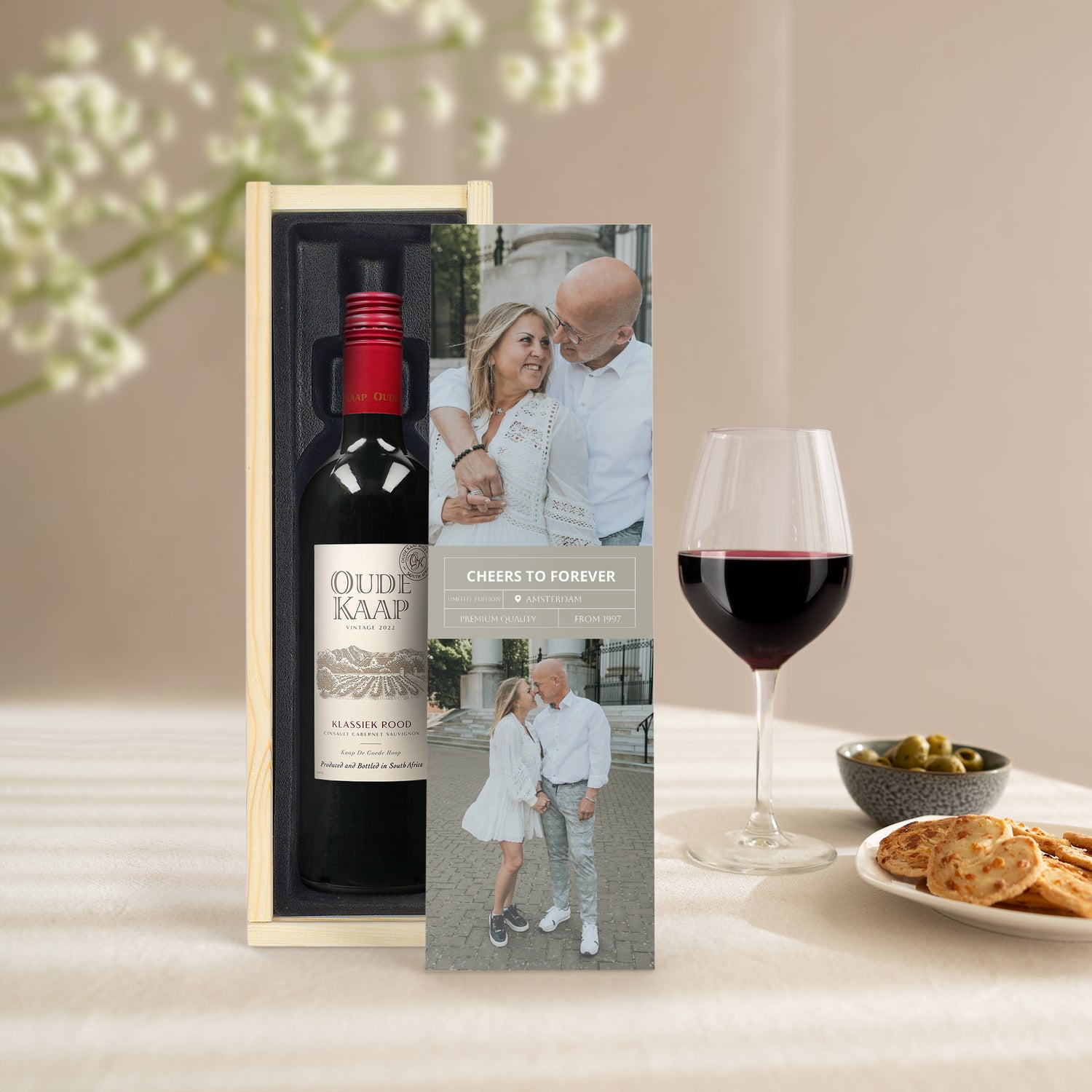 Wijn in bedrukte kist - Oude Kaap - Rood