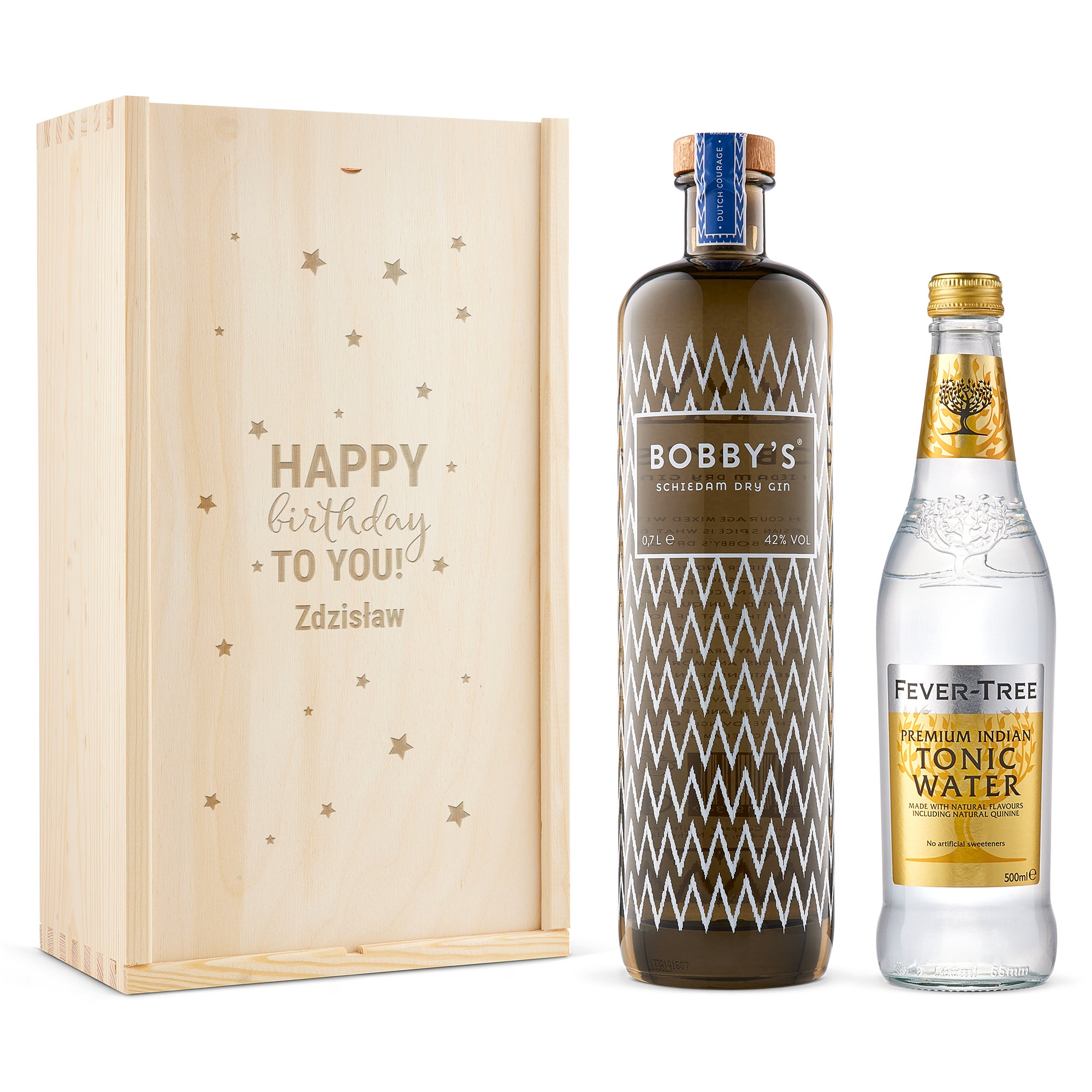 Zestaw Bobby's Gin z tonikiem w grawerowanej skrzynce