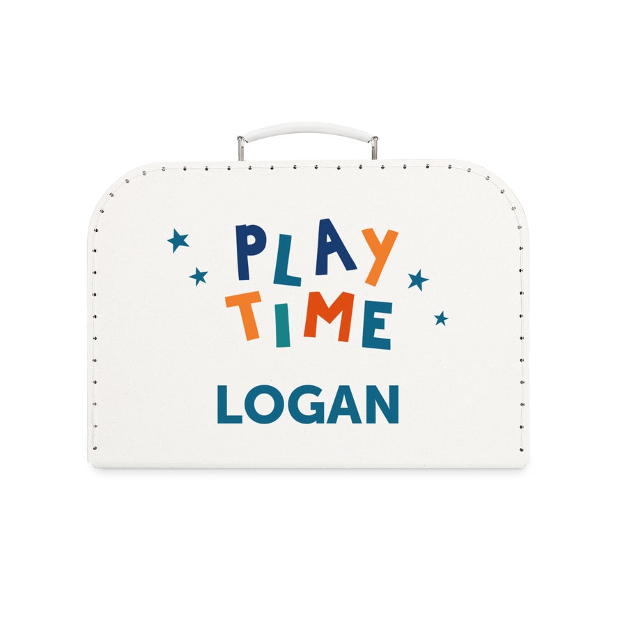 Valigetta per bambini Questa bellissima valigia giocattolo personalizzata, stampata con nome Logan e la scritta "PLAY TIME" in diversi colori