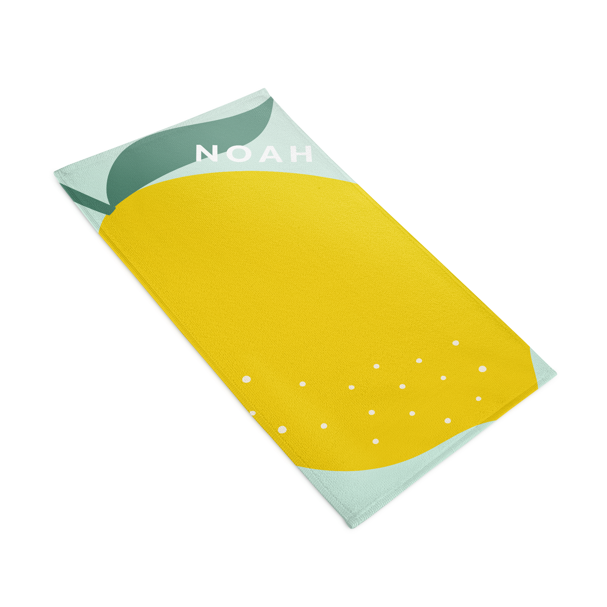Toalla personalizada de algodón con estampado de limón y el nombre "NOAH" para sorprender con un regalo único.