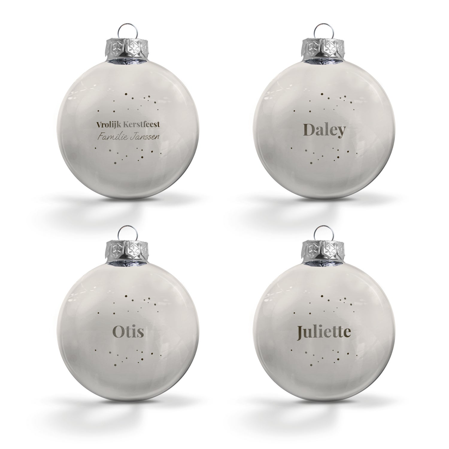 Kerstbal met naam - Zilver - 4 stuks