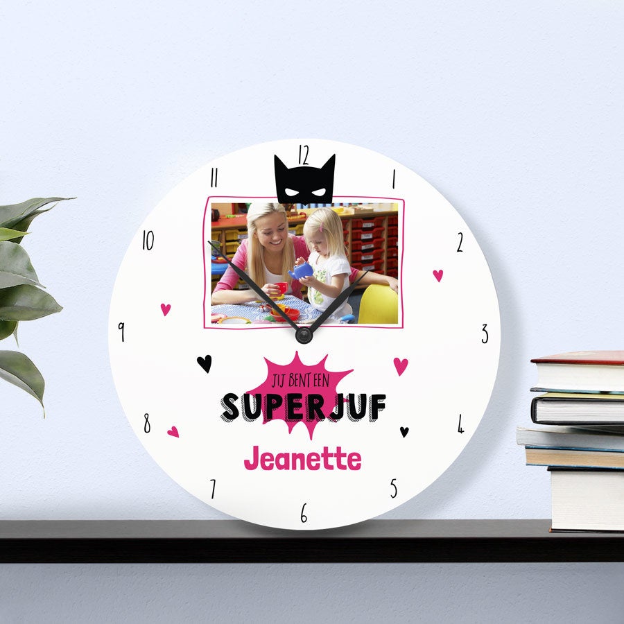Juf / Meester wandklok bedrukken Juf / Meester wandklok bedrukken