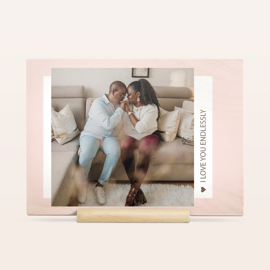 Egyedi fa Valentin kártya Fából készült Valentin-napi kártya személyre szabott fotóval és I LOVE YOU ENDLESSLY felirattal, állvánnyal a Valentin-napi ajándékozáshoz