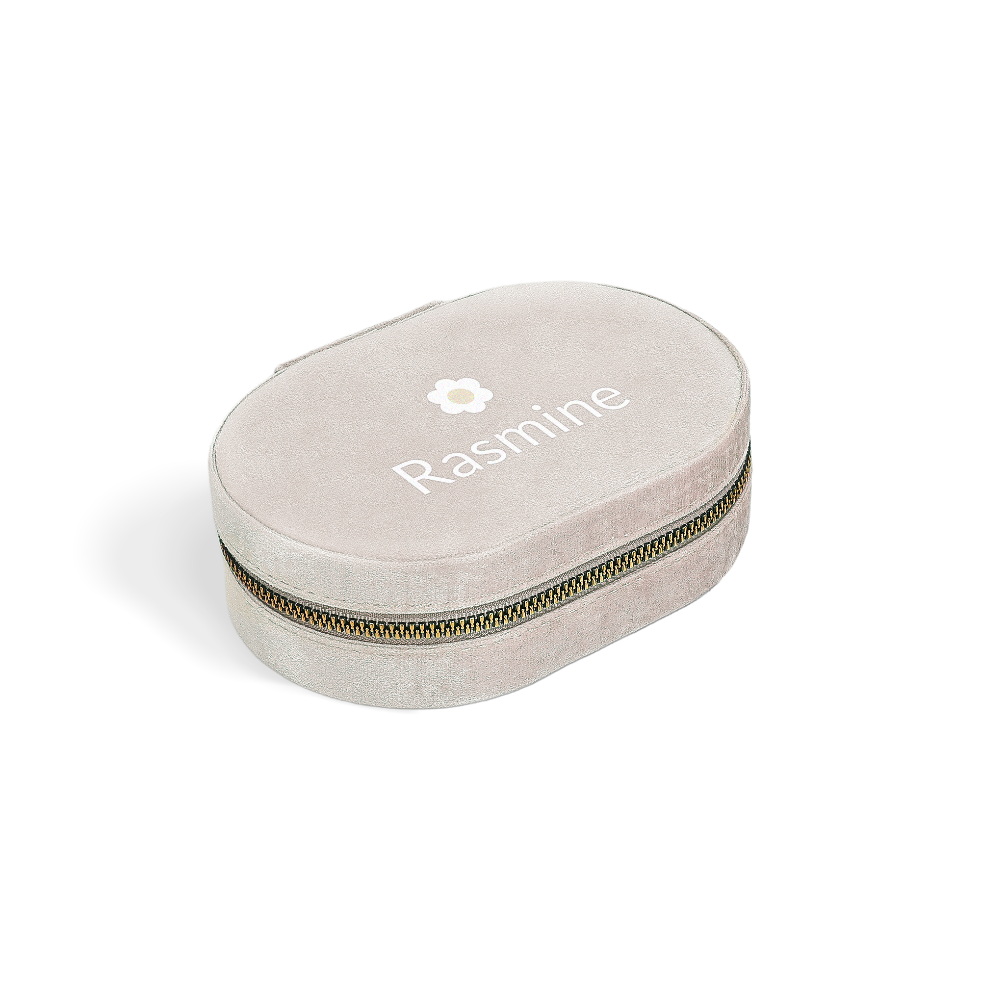 Personlig smykkeskrin - Oval - Beige med navnet 