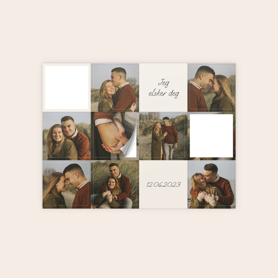 Fotoklistremerker Personlige klistremerker med fotocollage, "Jeg elsker deg" og dato 12.06.2023.