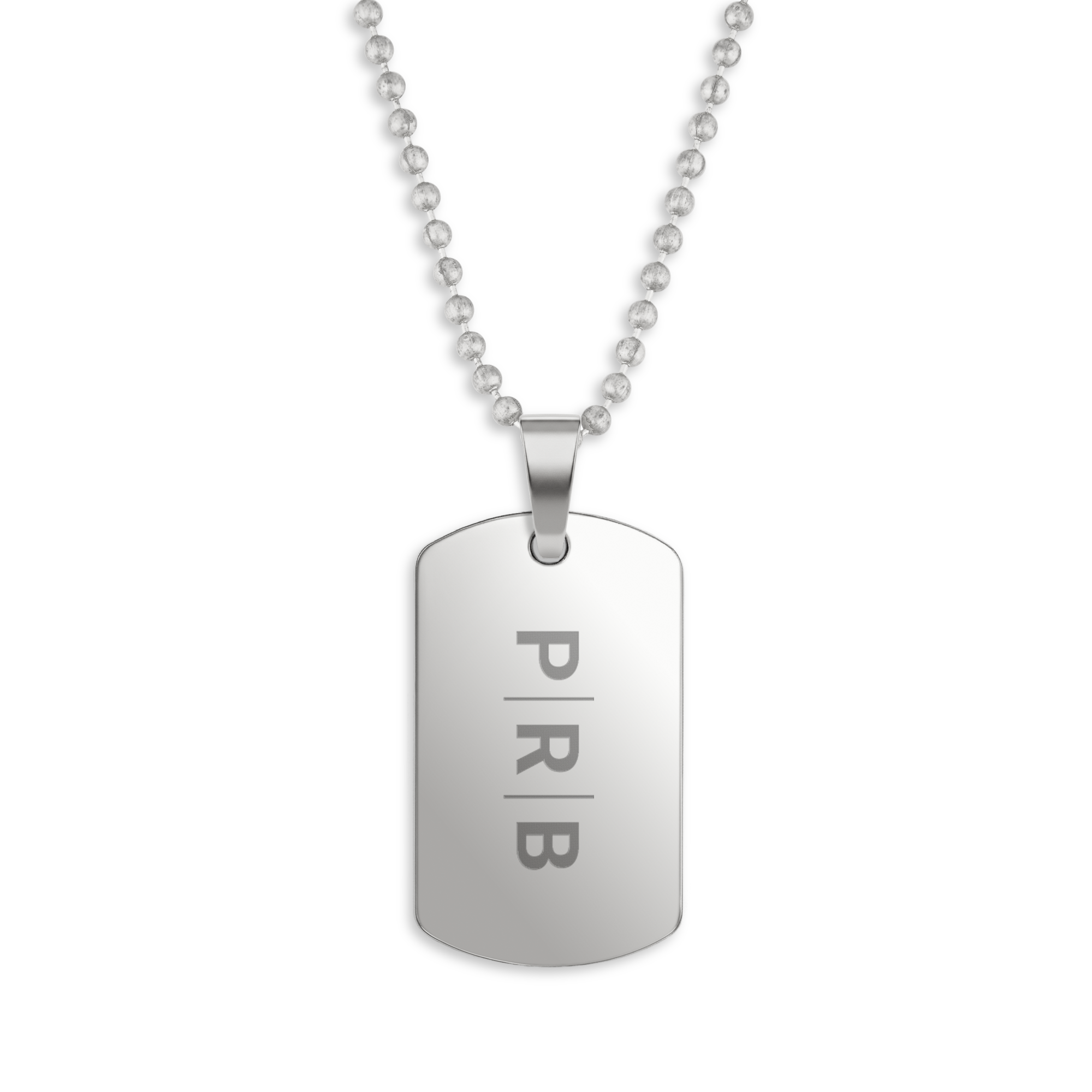 Chapa plateada con nombre,  incl. cadena