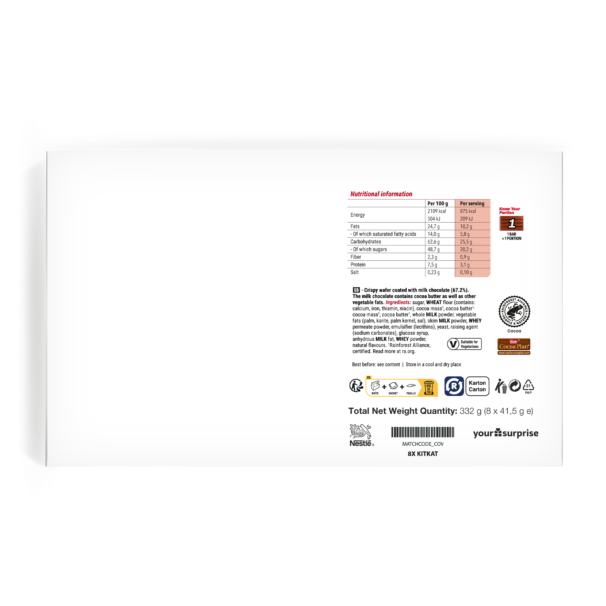 Back of a KitKat Bars Gift Box with nutritional information and ingredients